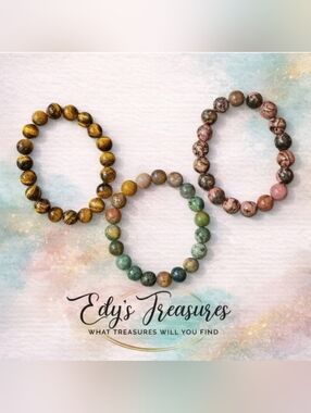 10mm Crystal Bracelet Set – Tiger Eye, Indian Agate & Rhodonite NEW